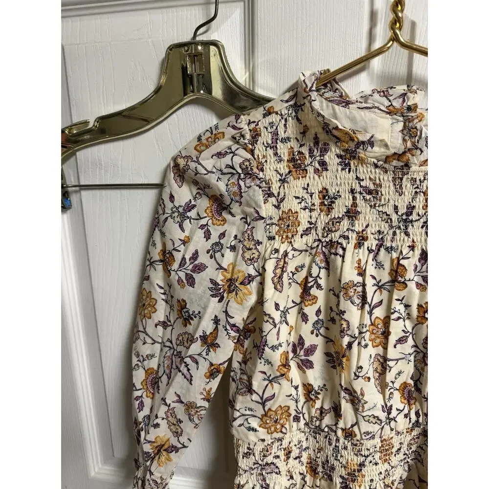 Janie And Jack Floral Prairie Smocked Long Sleeve Dress Size 14 28x31 Stretch